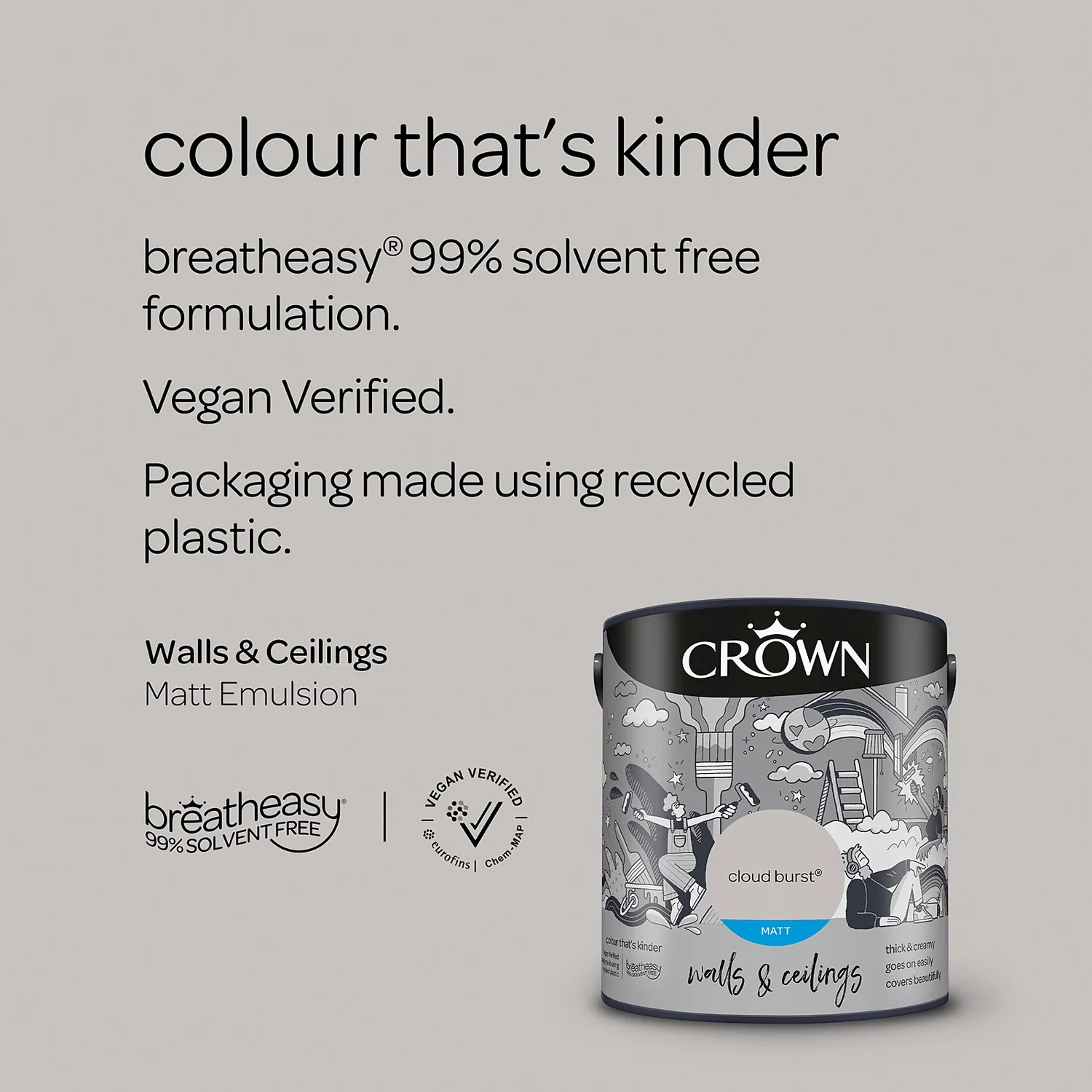 Crown Walls & Ceilings Matt Emulsion Cloud Burst - 2.5L Crown Walls & Ceilings Matt Emulsion Cloud Burst - 2.5L -Best Paint Store 12804351 1054969531093794