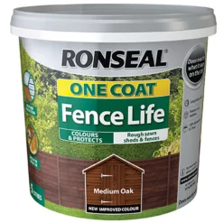 Ronseal One Coat Fence Life Paint Medium Oak - 5L -Best Paint Store 12841195 8474942087138443