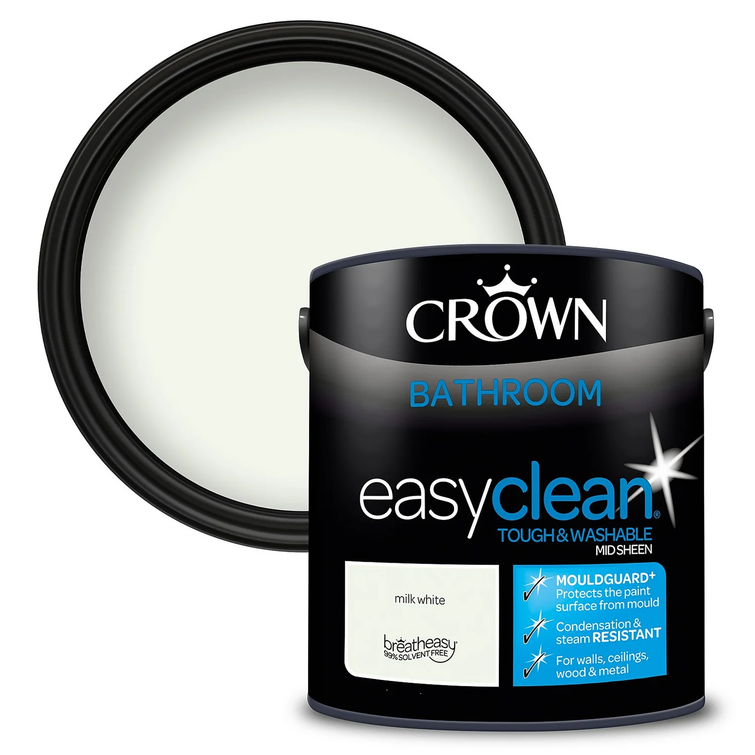Crown Easyclean® Mouldguard+ Bathroom Mid Sheen Washable Multi Surface Paint Milk White® - 2.5L Crown Easyclean® Mouldguard+ Bathroom Mid Sheen Washable Multi Surface Paint Milk White® - 2.5L -Best Paint Store 12886762 1704847494744800