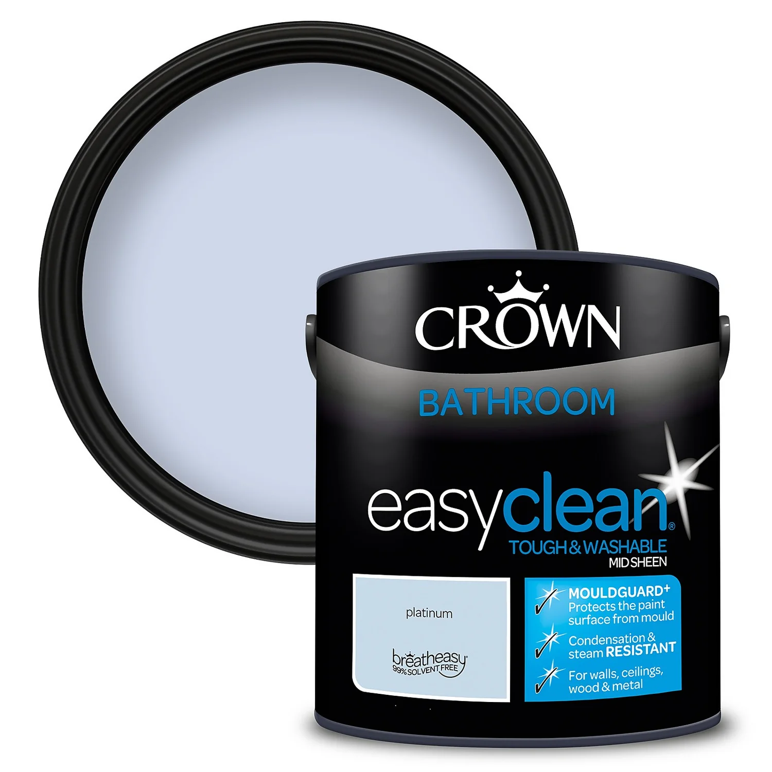 Crown Easyclean® Mouldguard+ Bathroom Mid Sheen Washable Multi Surface Paint Platinum® - 2.5L Crown Easyclean® Mouldguard+ Bathroom Mid Sheen Washable Multi Surface Paint Platinum® - 2.5L -Best Paint Store 12886770 2394847495404167