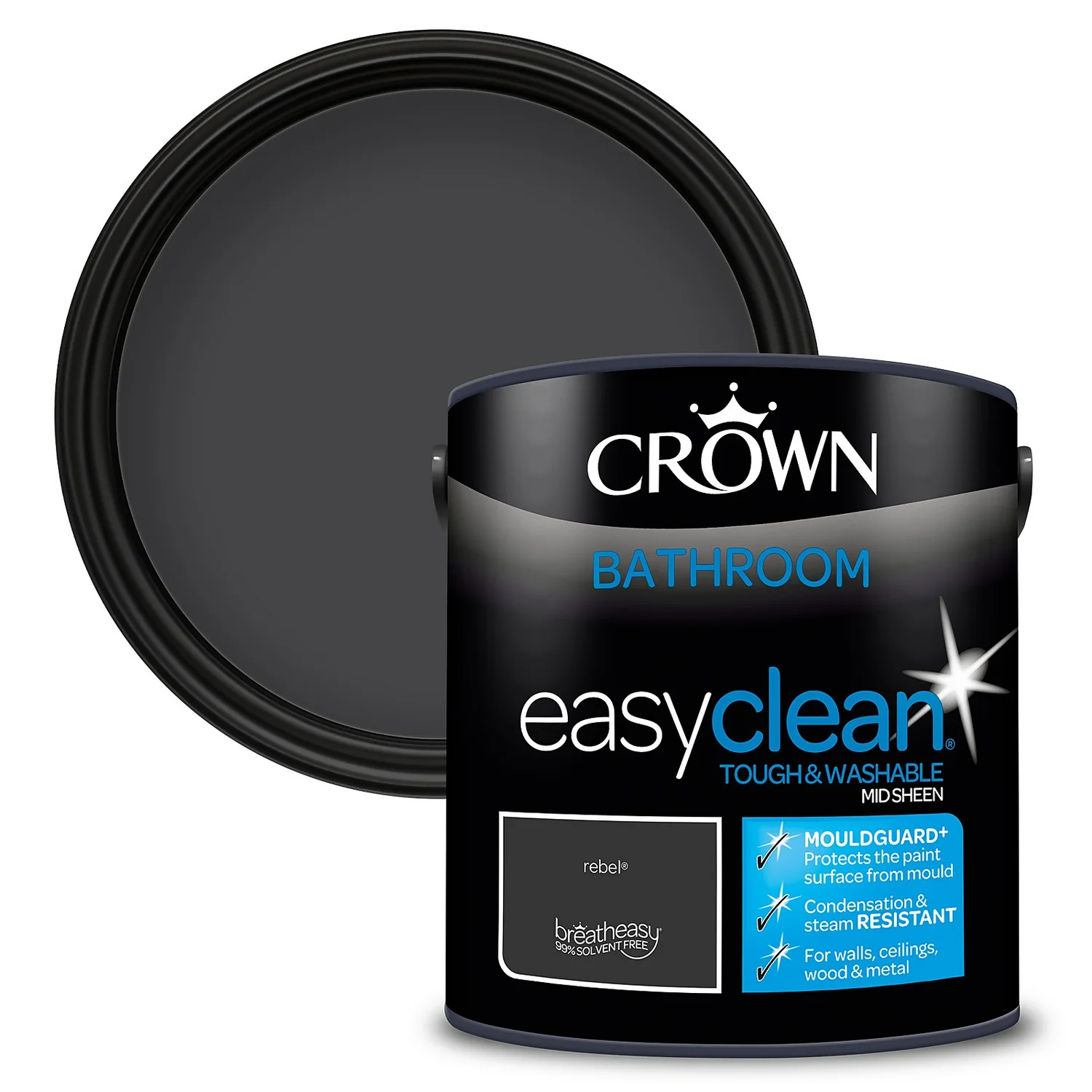Crown Easyclean® Mouldguard+ Bathroom Mid Sheen Washable Multi Surface Paint Rebel® - 2.5L Crown Easyclean® Mouldguard+ Bathroom Mid Sheen Washable Multi Surface Paint Rebel® - 2.5L -Best Paint Store 12886771 2044847492951559