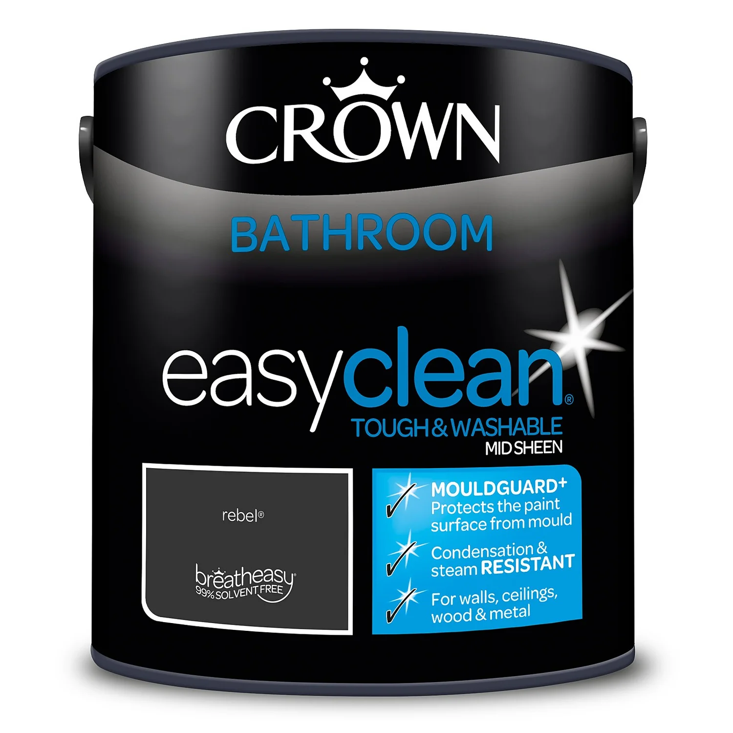 Crown Easyclean® Mouldguard+ Bathroom Mid Sheen Washable Multi Surface Paint Rebel® - 2.5L Crown Easyclean® Mouldguard+ Bathroom Mid Sheen Washable Multi Surface Paint Rebel® - 2.5L -Best Paint Store 12886771 3034853416054662