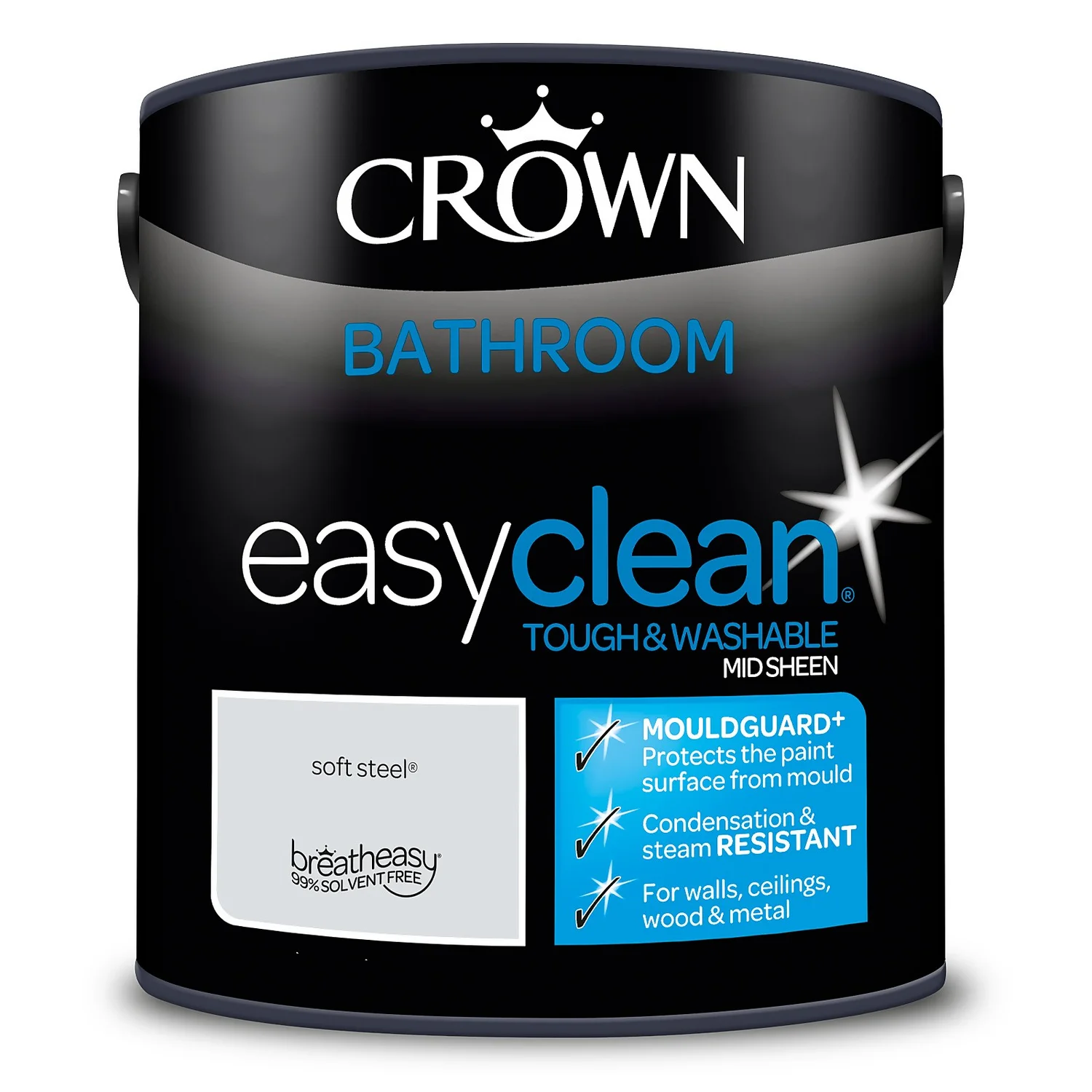 Crown Easyclean® Mouldguard+ Bathroom Mid Sheen Washable Multi Surface Paint Soft Steel® - 2.5 L Crown Easyclean® Mouldguard+ Bathroom Mid Sheen Washable Multi Surface Paint Soft Steel® - 2.5 L -Best Paint Store 12886778 1174853416077435