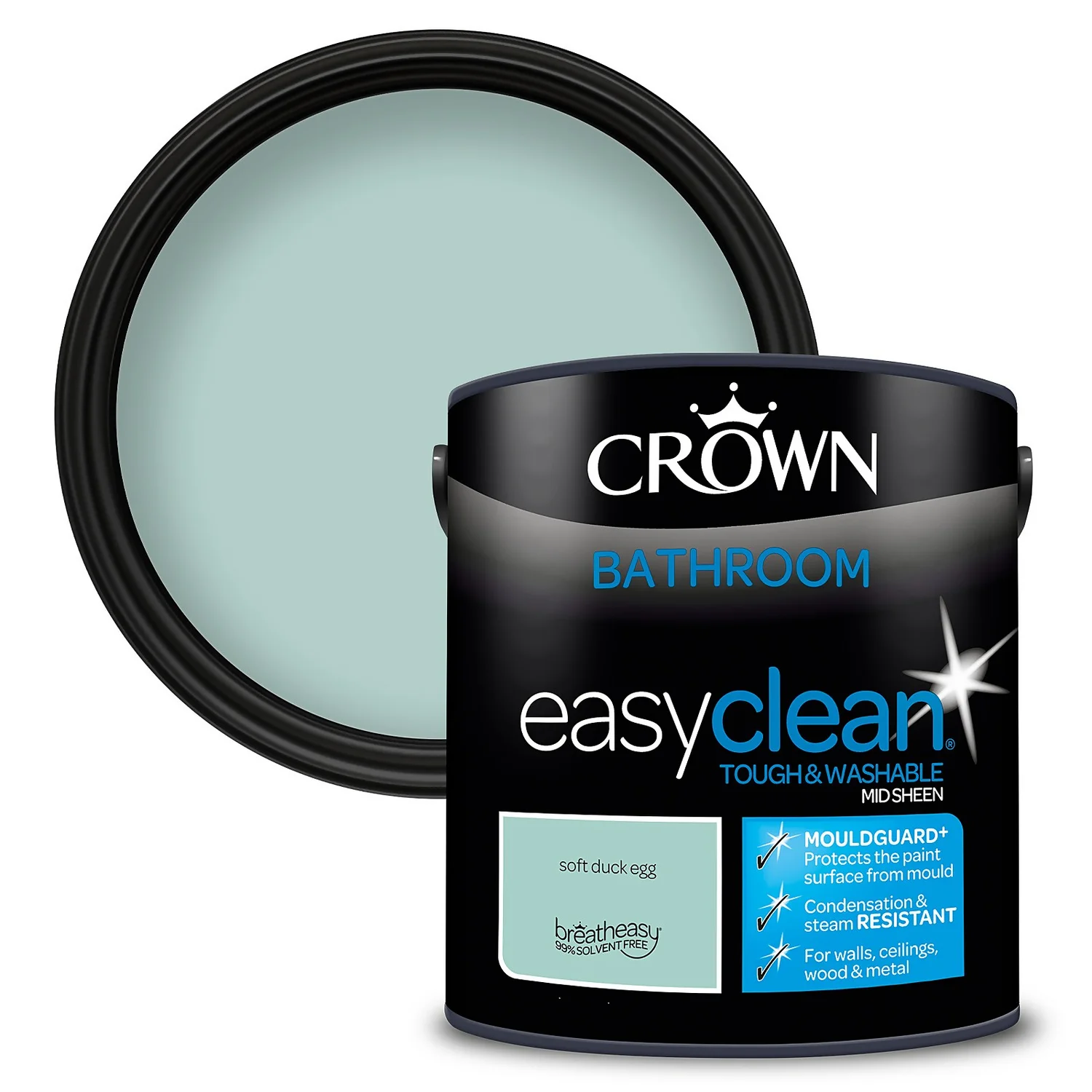 Crown Easyclean® Mouldguard+ Bathroom Mid Sheen Washable Multi Surface Paint Soft Duck Egg® - 2.5 L Crown Easyclean® Mouldguard+ Bathroom Mid Sheen Washable Multi Surface Paint Soft Duck Egg® - 2.5 L -Best Paint Store 12886781 8654847496161286