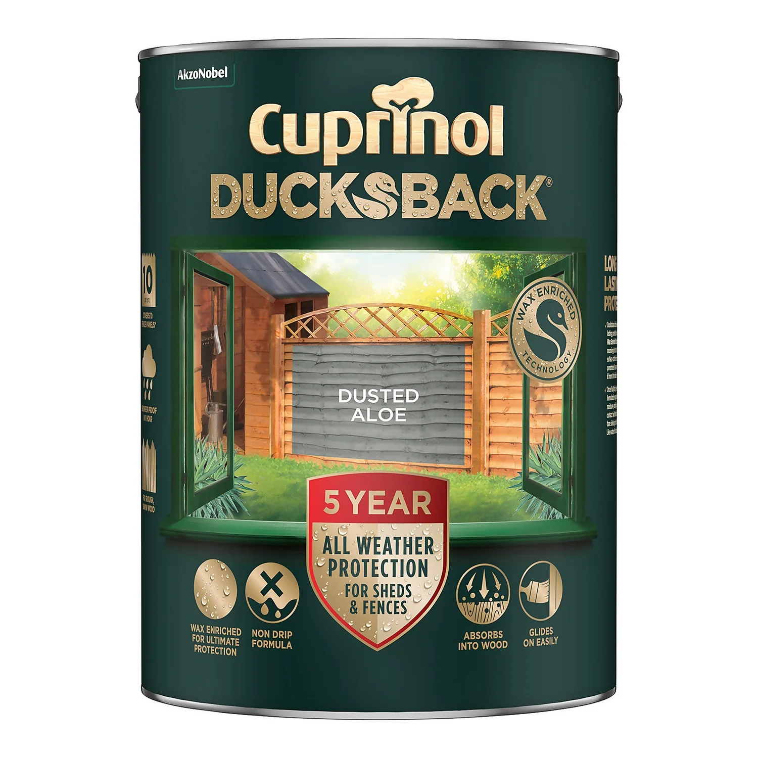 Cuprinol Ducksback Shed & Fence Paint Dusted Aloe - 5L Cuprinol Ducksback Shed & Fence Paint Dusted Aloe - 5L -Best Paint Store 14231557 4935036366659617